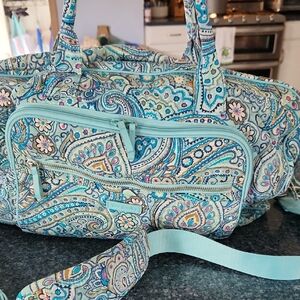 Vera Bradley Aqua Paisley Quilted Weekender Bag